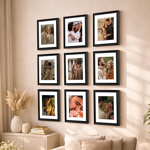 Image of Art Street Wooden Photo Frame for living room, Aesthetic Cave Design Photo Frames for Photograph, Art Work, Certificates Set of 9 (8x10 Inch, Black)