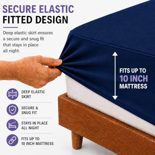 Image of Babylee 100% Waterproof Queen XL 78x60 Inch 6.5x5 Ft Fits Upto 10 Inch Mattress | Premium Terry Cotton Breathable Bed Protector | Mattress Cover for Double Bed | Dark Blue