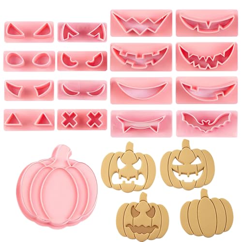 Halloween Cookie Cutter Set, 17 PCS 3D Plastic Pressable Pumpkin Head Halloween Biscuit Cutters Set, Pumpkin Cookie Cutter, Reusable Baking Tool, Haloween Party Supplies Decorations