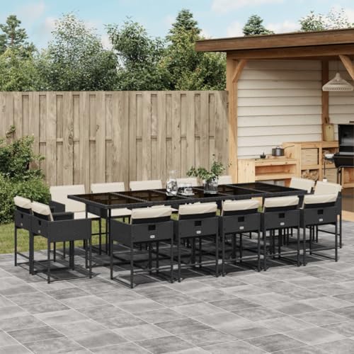 14 Person Outdoor Dining Table: Spacious, Stylish Patio Set for Gatherings 6 Holamys Patio Dining Set Outdoor Table Chairs, Black Wicker Rattan Furniture for Balcony, Patio, Garden, Seats 14 People (Black, Cream White)