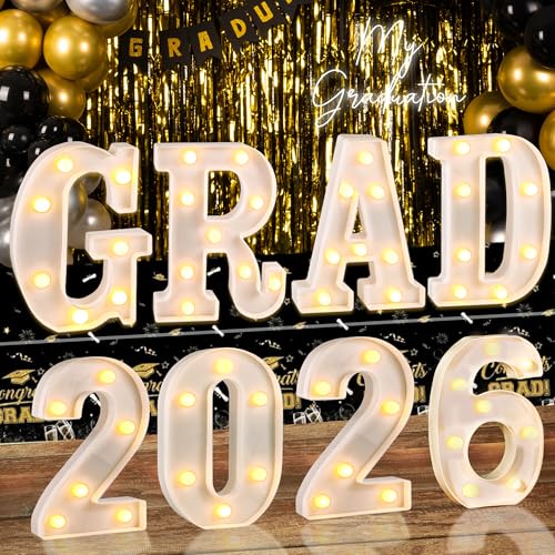 Lotus Hills Graduation Decorations 2026, 8 Pcs Marquee Light Up Letter Grad 2026 Sign, Graduation Centerpieces for Table, Class of 2026 Decorations for College High School, Lighted Grad Party Decor