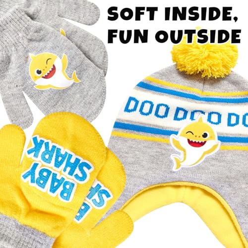 Image of Nickelodeon Boys' Baby Shark Winter Hat and 2 Pairs of Mitten Set (Toddler)