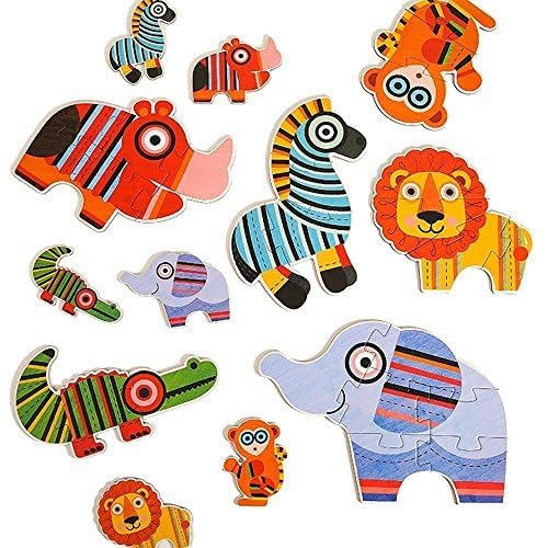 Image of Baybee Pack of 6 Wild Animal Wooden Jigsaw Puzzle | Puzzle Game for Kids 3 to 5 Years | Educational Learning Toy Set for Toddlers with Colorful Pieces & Safe Material