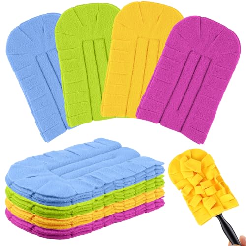 Image of Zubebe 12 Pcs Reusable Duster Refills Fleece,Red,Yellow, Green,Blue | Soft Polyester Fiber Flat Duster Refill Multi Surface Washable Cleaning Pad Tools for Home, Blinds, Car, Pet, Furniture, Fans