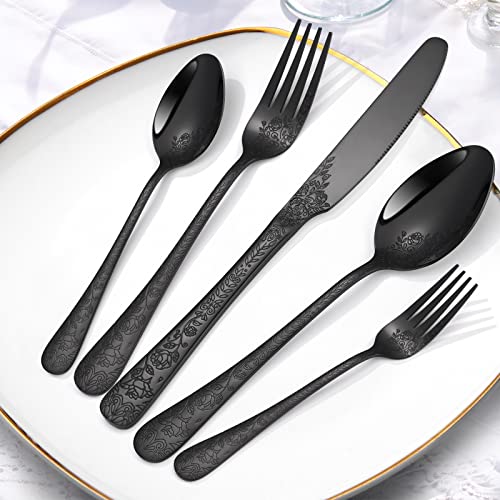 40-Piece Unique Silverware Set,OIULO Embossed Pattern Flatware Set for 8,Stainless Steel Silverware Flatware Cutlery Set,Vintage Fine Utensils Include Knife/Fork/Spoon,Mirror Finished,Dishwasher Safe by OIULO - Image 7