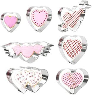 Crethink Valentine's Day Cookie Cutters Set 8 Pieces Heart Cookie Cutters Bisucit Cutter - Angle Heart, Heart, Double Heart, Heart with Arrow Shapes Stainless Steel for Baking Holiday