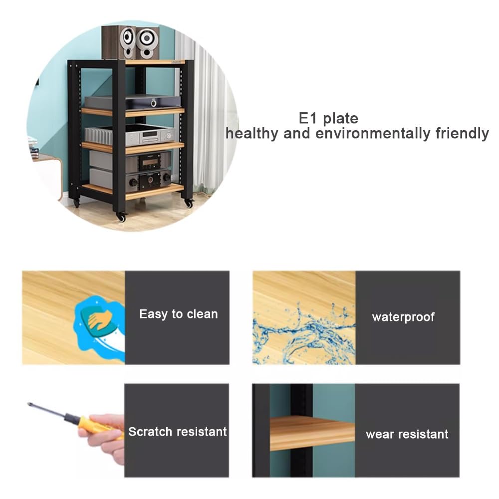 Supporto per lettore CD a 4 ripiani con ruote, regolabile o Tower, armadio per CD, legno h (teak, 60 x 50 x 85 cm) - Design moderno, salvaspazio Sto