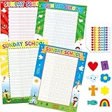 Sunday School Attendance Chart for Kids Christian Classroom Incentive Chart with Stickers for VBS Behavior Reward Church Religious Theme Activities Supplies Party Decoration Favors 8Pcs