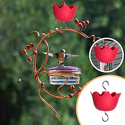 Chirpy Pets Ant Moat For Bird Feeder, Red Flowerlike Feeder Moat For Humming Birds, 2 Pack, Insect Guard, #TOP3