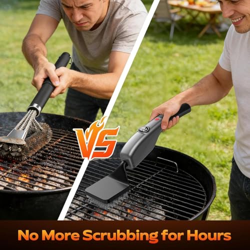Bristle-Free Electric Grill Brush, Fire-Resistant BBQ Grill Brush, Reciprocating Grill Brush for Outdoor Grill, Grill Cleaner with 3 Heads, Cordless Grill Cleaning Brush with 3600 mAn, Silver — view 5