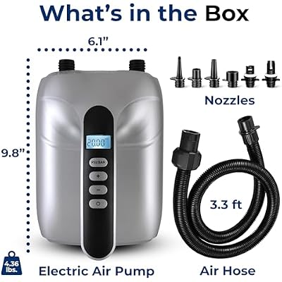 Paddle Board Pump Electric - Portable 20 PSI Dual-Stage Air Compressor for Super Fast Inflation and Deflation, Auto-Off, LCD Display and 12V Car Connector - for SUP, Boats & Inflatables