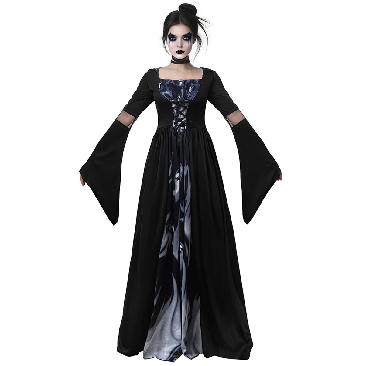 LANGWEI Disfraz De Halloween, Vestido De La Parca Esqueleto De Terror Bruja Vampiro Accesorios De Cosplay