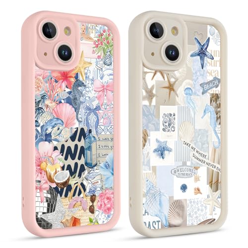 lioscre 2 Pack Cute Summer Phone Case for iPhone 15 Plus 6.7", Aesthetic Seashell Bow Pattern Print Design Women Girls Case Soft Slim Shockproof TPU Protective Funda Cover