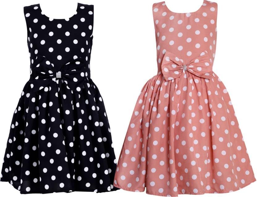 Casual Frock for Baby Girls,Pack of 2(Black Dot,Peach Dot,9-10 Years)-image-36