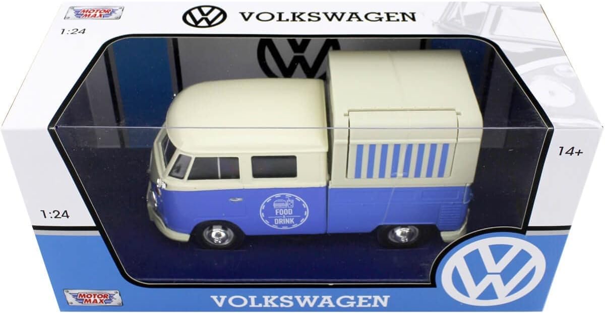 Motormax Volkswagen Type 2 (T1) Pickup Food Truck Cream and Blue 1/24 Diecast Model Car