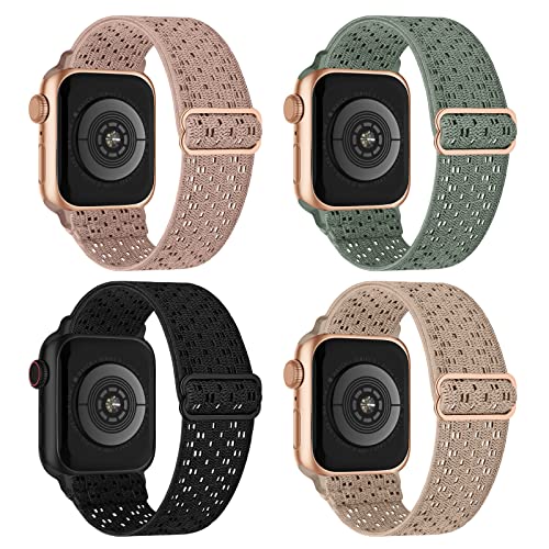 Image of 4 Pack Stretchy Solo Loop Compatible with Apple Watch Bands 38mm 40mm 41mm 42mm 44mm 45mm 46mm 49mm Women Men, Sport Nylon Elastic Straps Wristbands for iWatch Series 11 10 9 8 7 6 5 4 11 Ultra /SE 3 2