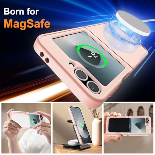 Image of ORETECH Magnetic for Samsung Galaxy Z Flip 7 FE Case Galaxy Z Flip 6, with [2 x Screen Protector] Translucent Back Non-Slip Shockproof Bumper Case for Galaxy Z Flip 7FE / 6 - Light Pink | 2 Pack Screen Protector, Translucent Back Non-Slip Hard PC Shockproof Cover