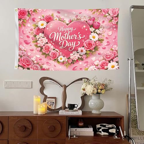 Happy Mother's Day Flag Flowers Heart Banner 3x5 Feet with 2 Brass Grommets for Outdoor Indoor Home Garden Lawn Room Family House Wall (M1) by Hokowor - Image 5