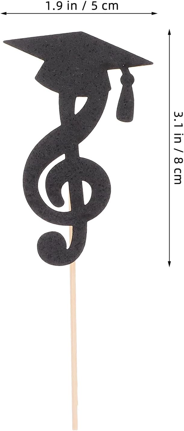 24pcs Graduation Cake Toppers and Dessert Picks Music Note Design for Grad Party Decorations, Non-edible Cupcake Toppers for Graduation Celebration Supplies