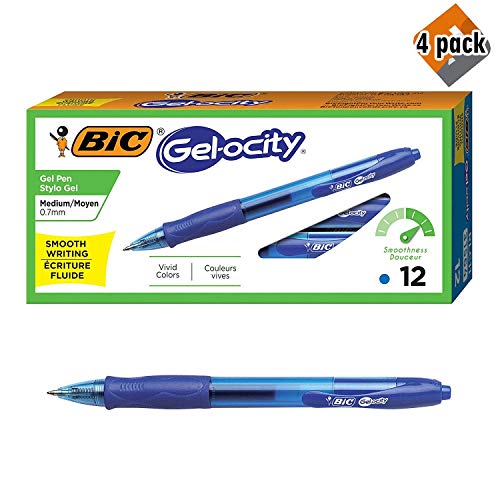 BIC Gel-ocity Original Retractable Gel Pen, Medium Point (0.7 mm), Blue, 12-Count, 4 Pack