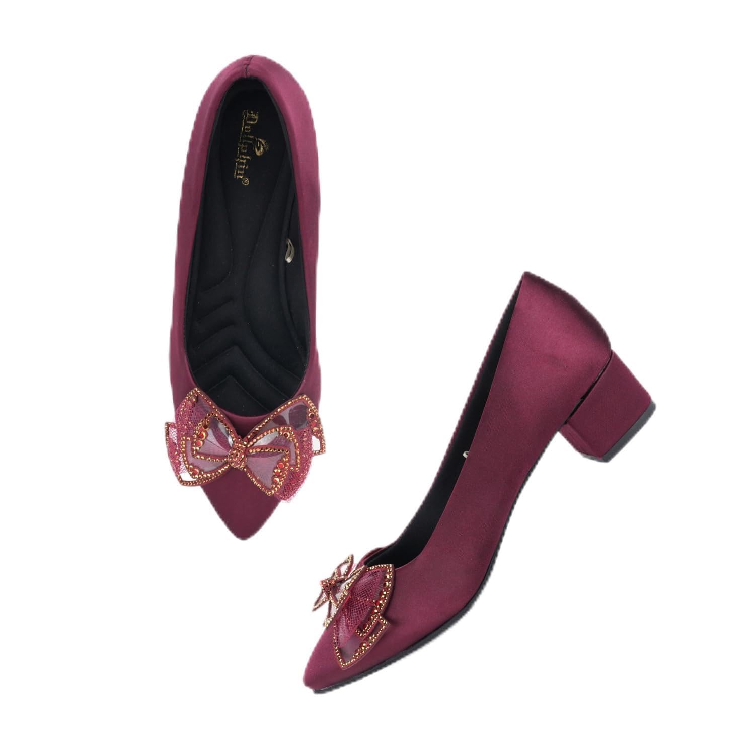 Women Pointed Toe Block Heel Pump Slip on Exclusive Tie Stylish & Comfortable Ballerinas DSN-18-image-41