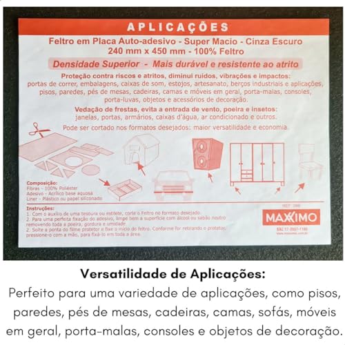 Protetor Móveis Feltro Auto adesivo Placa grande 24x45 Recorte Quadrado Redondo Retangular autocolan