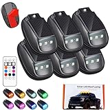 2026 New Solar Car Roof RGB Strobe Light with Remote Control, Waterproof Interior Car Lights 8 Colors Wireless LED Strobe Lights for Trucks, Motorcycle, Vehicle, Night Driving (6pcs)