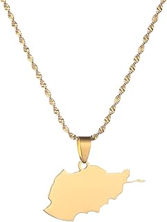Stainless Steel Afghanistan Map Pendant Necklace for Women Gold Color Map Chain Jewelry Gift