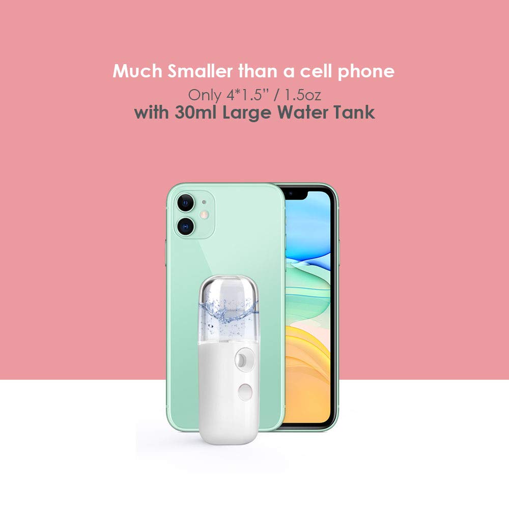 [2021 Latest] GIVERARE Nano Facial Steamer, Handy Mini Mister, USB Rechargeable Mist Sprayer, 30ml Visual Water Tank Moisturizing&Hydrating for Face, Daily Makeup, Skin Care, Eyelash Extensionss-White : Everything Else