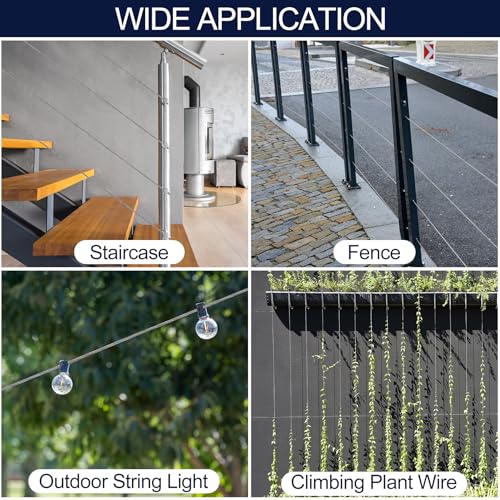 phepetroll 1/8\" Wire Rope Kit 236FT Stainless Steel Aircraft Cable with M5 Turnbuckles, 7x7 Strand Core Vinyl Coated Guy Wire Tensioner Kit for Garden String Light, Pictuer, Clothes, Curtain Hanging