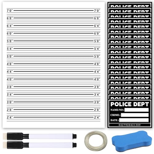 Mugshot Backdrop 5×4.3FT, 20 Pack Mugshot Signs with Polyester Height Charts,Crime Scene Jail Photo Props Background with 2 Markers & Dry Erase Eraser for Bachelorette, Jail Party Decorations