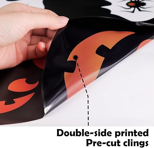 Miniatura 4 de Decoración de Halloween para ventana, extra grande, bruja negra, gato, calabaza, espeluznante silueta de Halloween, calcomanías para ventana,