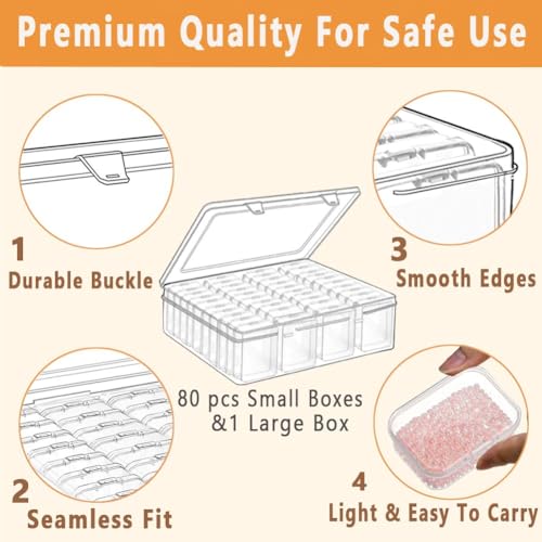 Image of 82pcs Bead storage containers, bead organizer boxes and craft storage boxes for bracelet making DIY jewelry craft nails, bracelets, jewelry, diamonds, clay beads, screws 2.09x1.57x0.8Inch