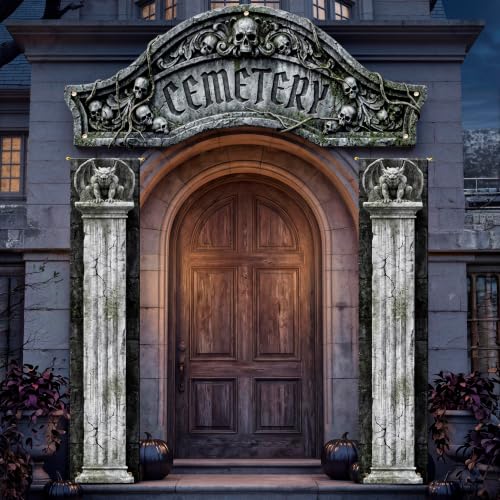 JOYIN 3 pcs Halloween Scary 3D Cemetery Archway Decorations, Spooky Gothic Horror Door Banners Sign Door Cover Decor, Halloween Indoor Outdoor Decoration for Party Supplies Haunted Home