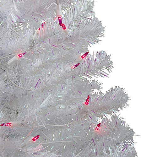3' Pre-Lit White Iridescent Pine Slim Artificial Christmas Tree - Pink Lights #TOP2
