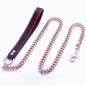 Rose Gold Dog Chain Leash 10MM 14MM Curb Cuban Link Chain Dog Leash Strong Chew Proof Stainless Steel Leash 3FT/4FT/5FT for Small Medium Large Dogs(14mm,3ft)… Rose Gold Dog Chain Leash 10MM 14MM Curb Cuban Link Chain Dog Leash Strong Chew Proof Stainless Steel Leash 3FT/4FT/5FT for Small Medium Large Dogs(14mm,3ft)…