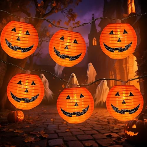 Halloween Pumpkin Lantern String Lights, 10 Pack Mini Jack O Lanten Plug in String Lights , 9.8FT Connectable Orange Pumpkins Fairy Lights, Halloween Decorations for Indoor Outdoor Yard Patio Party