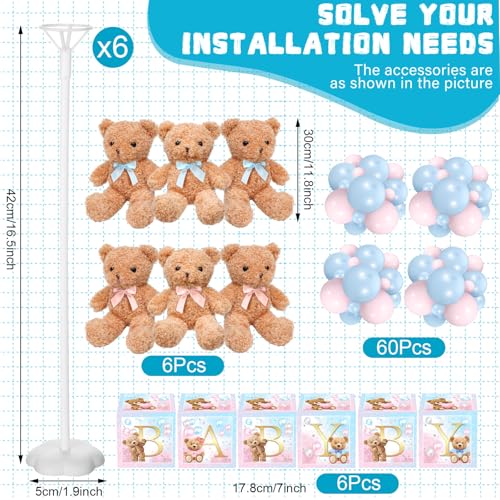 Image of Lenwen 6 Sets Baby Letter Boxes Decorations Table Centerpieces for Baby Shower Gender Reveal,Bear Stuffed Animals Balloon with Stand Plush Toy Boxes for Birthday Party Wedding(Bear,Pink Blue)