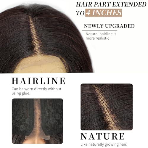 image for AISI HAIR Long Wavy Brown with Blonde Highlight Lace Hairline Wigs for