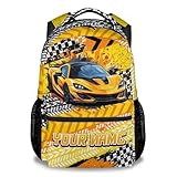 Kids Car Backpack for Boys – Personalised Racing School Bag with Name – 17" Lightweight Rucksack for Primary & Teenagers – Custom Backpack for Boys Aged 6-12