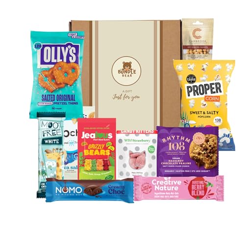 Vegan Hamper Snack Box Chocolate Sweets Crisps & Nuts Gift Selection by Bundle Bear Vegan Chocolate Gifts & Plant Based Treats Vegetarian Snack Gift Box for Women & Men (Gift For You)