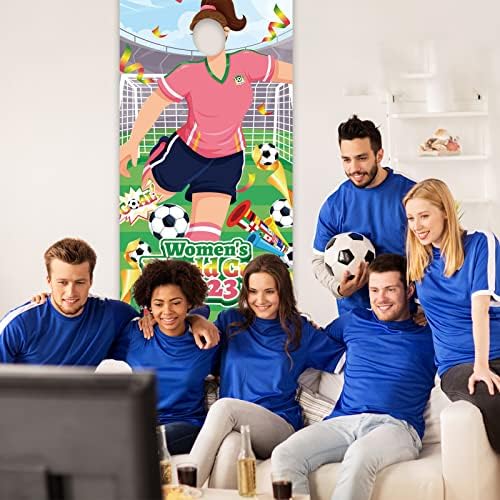 DPKOW 2023 Women's World Cup Photo Props Accessories, Funny Football Player Face Game for 2023 World Cup Banner Decoration, World Cup Football Game Backdrop Decoration for Home Bar Club, 185 * 90cm