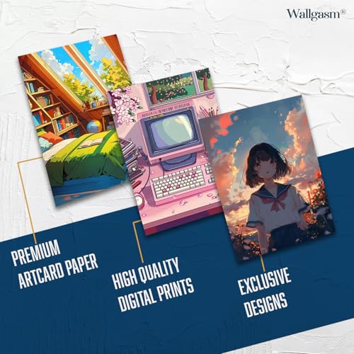 Image of Wallgasm Lofi Poster Set - Set of 30, 4 x 6 Inches Posters Room Decor Product | Poster for Home, Room, Gym, Dorm Room, Hostel | Collage Kit | Lofi aesthetic