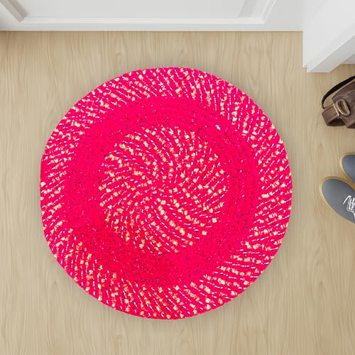 Image of Cotton Round Doormat for Office|Handmade Cotton Doormat | Quick Dry, Washable Door Mat for Home, Bathroom & Bedroom (41x41 CM)(Pink)