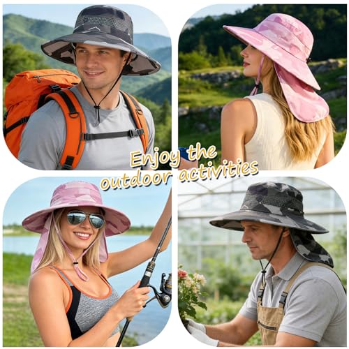 Image of Sun Hats for Men Women, UPF50+ Protection Safari Hat,Wide Brim Fishing Hat with Neck Flap,Bucket Hats for Beach Hiking