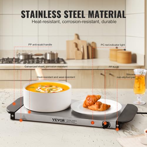 Image of VEVOR Electric Warming Tray, Food Warming Trays for Buffet, Warming Trays with Adjustable Temperature Control, Portable Stainless Steel Food Warmer, Hot Plate Perfect for Parties, Catering, Holidays