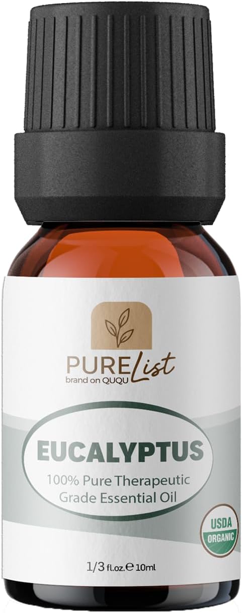 PureList Organic Eucalyptus Essential Oil for Diffuser – 100% Pure Natural Eucalyptus Oil Organic for Skin, Hair, Soap Making & Humidifier, Natural Aromatherapy (0.34 Fl Oz)