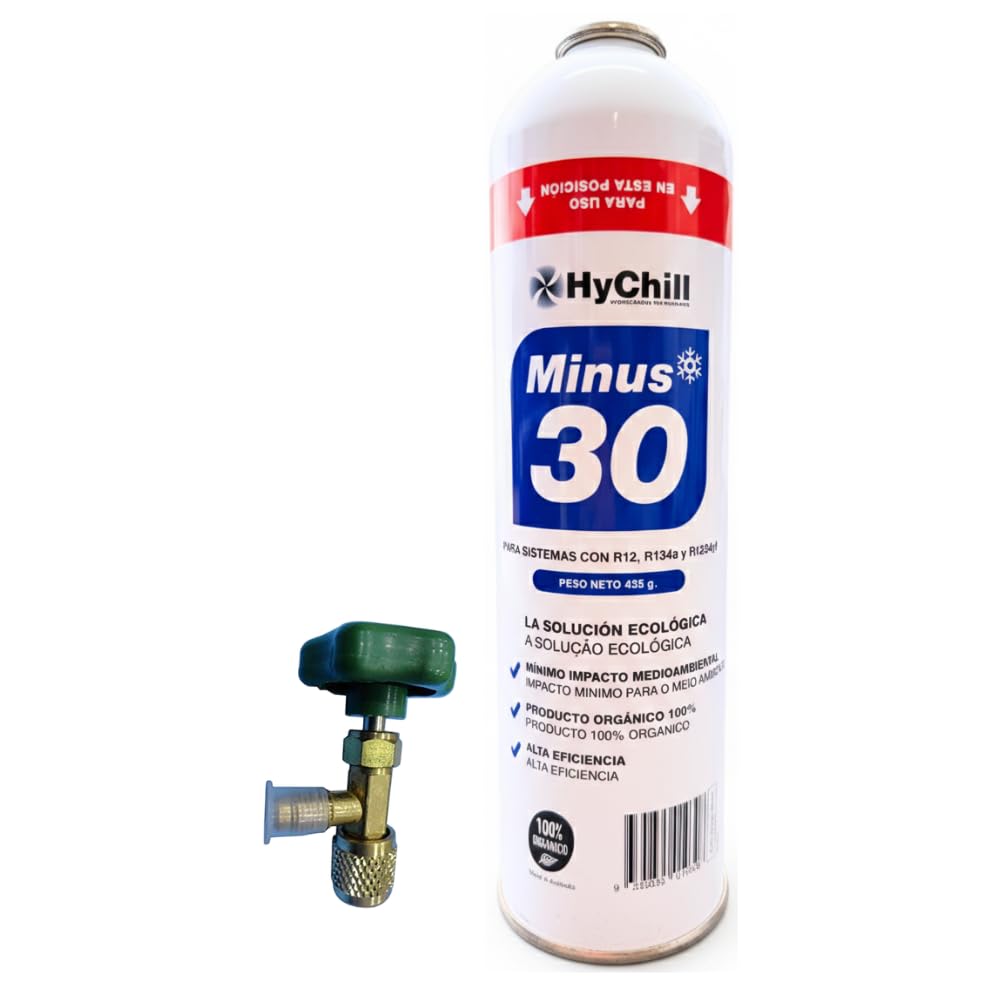 Minus 30 Refrigerante Técnico 995ml 425gr | Gas Ecológico para Aire Acondicionado y Frío Automoción | Alta Eficiencia Uso Profesional (1 ENVASE + LLAVE)