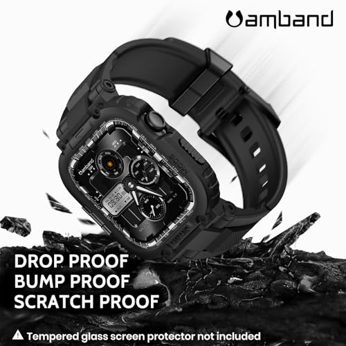 Image of amBand Compatible with Apple Watch Series 11 /10 42mm Bands Case for Men, M1 Sport Rugged Heavy Duty Protective Cover Tactical Strap Military Protector Bumper for iWatch Accessories 42 mm - Black