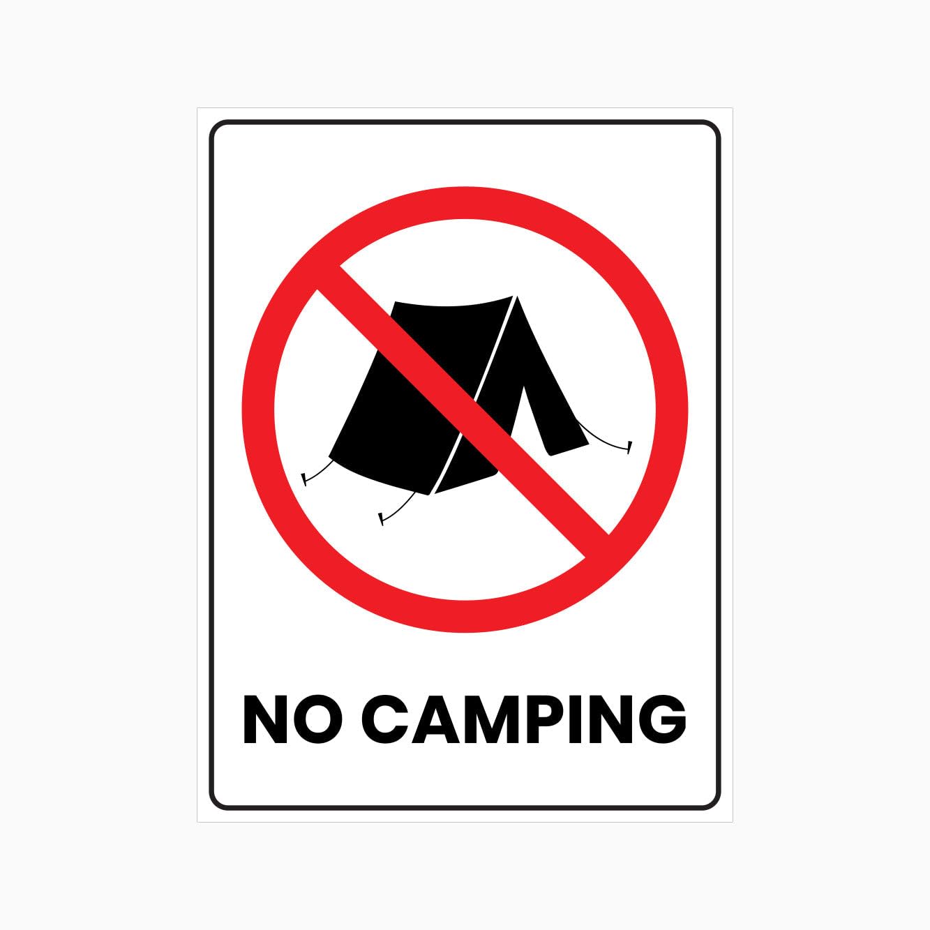 NO CAMPING Sign, 12x8 Metal Tin Sign, prohibition sign for public lands, yards and restricted outdoor spaces.